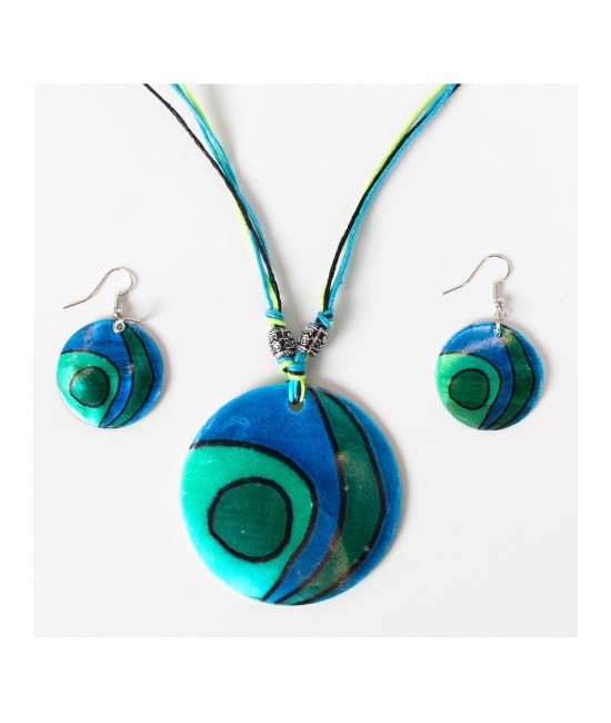 Fashion Lines Print Shell Necklace and Earrings Set